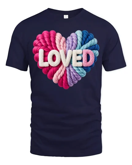 Colorful Loved Heart Graphic T Shirt - navy t-shirt on white background