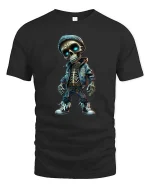 Urban Skeleton Hoodie T Shirt Cool Street Style Art - black t-shirt on white background