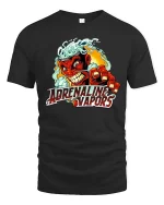 Adrenaline Vapors Devil T Shirt Retro Racing Graphic - black t-shirt on white background
