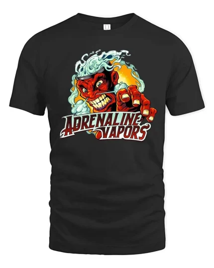 Adrenaline Vapors Devil T Shirt Retro Racing Graphic - black t-shirt on white background