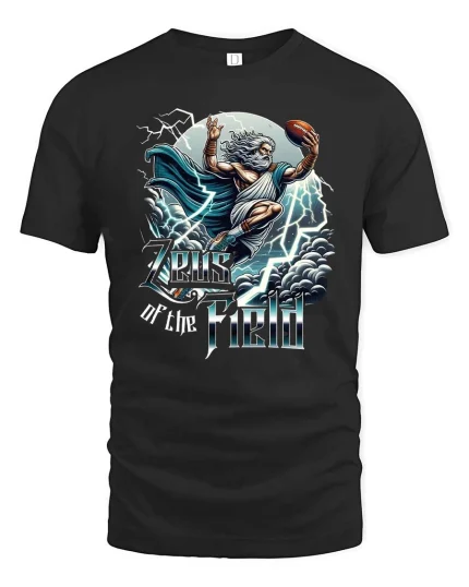 God of Thunder Football Tee Storm Graphic Shirt - black t-shirt on white background