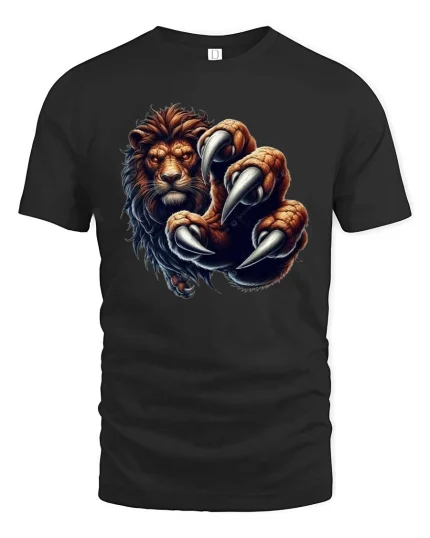Fierce Lion Claw T Shirt Roaring Beast Graphic - black t-shirt on white background