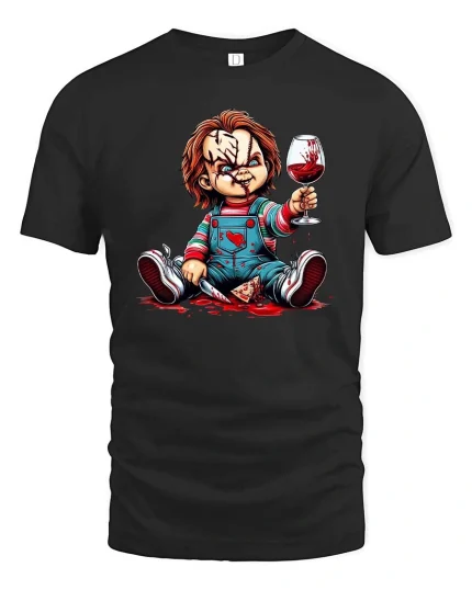 Creepy Killer Doll T Shirt Dark Horror Graphic - black t-shirt on white background