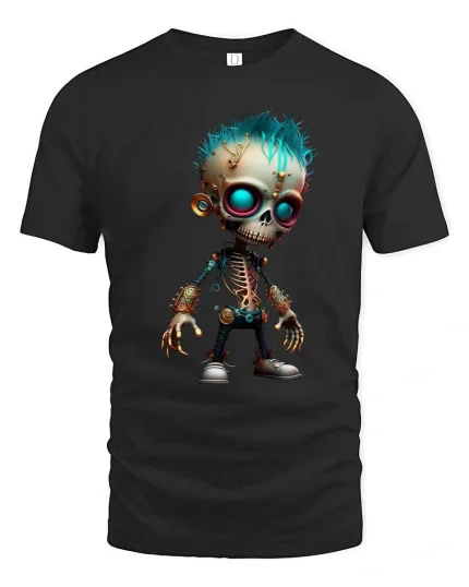 Cyber Punk Skull T Shirt Cute Gothic Cartoon Vibe - black t-shirt on white background