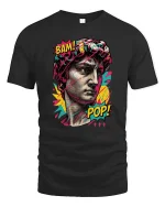 Pop Art David Statue T Shirt Bam Pop Graphic Style - black t-shirt on white background
