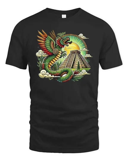 Aztec Sun Serpent T Shirt Tribal Heritage Graphic - black t-shirt on white background
