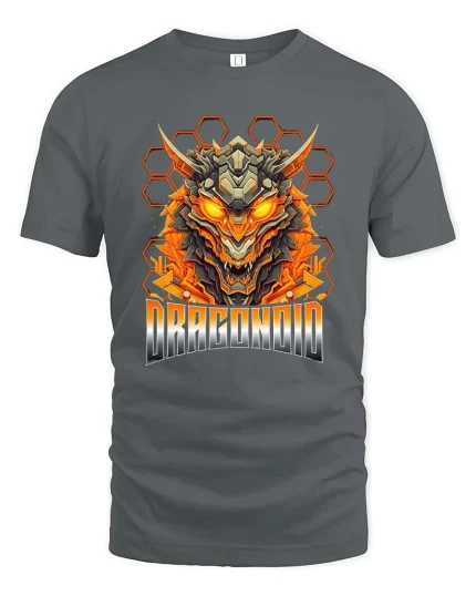 Dragonoid Cyber Dragon T Shirt Fiery Mecha Beast Art - gray t-shirt on white background