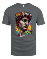 Pop Art David Statue T Shirt Bam Pop Graphic Style - gray t-shirt on white background