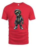 Urban Skeleton Hoodie T Shirt Cool Street Style Art - red t-shirt on white background