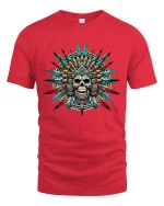 Feathered Skull Graphic Tee Boho Tribal Style - red t-shirt on white background