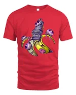 Mutant Banana T Shirt Creepy Cartoon Graphic - red t-shirt on white background