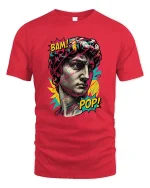 Pop Art David Statue T Shirt Bam Pop Graphic Style - red t-shirt on white background