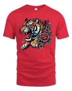 Tiger Bloom Art T Shirt Gothic Floral Power - red t-shirt on white background