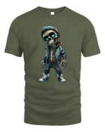 Urban Skeleton Hoodie T Shirt Cool Street Style Art - military green t-shirt on white background