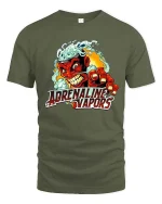 Adrenaline Vapors Devil T Shirt Retro Racing Graphic - military green t-shirt on white background