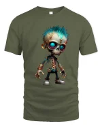 Cyber Punk Skull T Shirt Cute Gothic Cartoon Vibe - military green t-shirt on white background