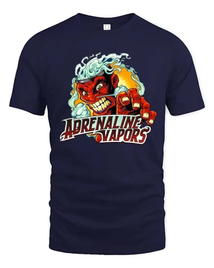 Adrenaline Vapors Devil T Shirt Retro Racing Graphic - navy t-shirt on white background