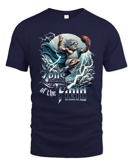 God of Thunder Football Tee Storm Graphic Shirt - navy t-shirt on white background
