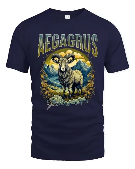 Wild Mountain Goat T Shirt Rustic Outdoor Design - navy t-shirt on white background