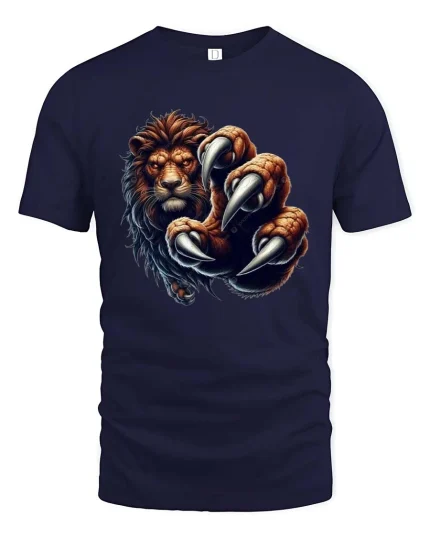 Fierce Lion Claw T Shirt Roaring Beast Graphic - navy t-shirt on white background