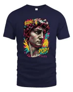 Pop Art David Statue T Shirt Bam Pop Graphic Style - navy t-shirt on white background