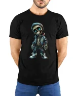 Urban Skeleton Hoodie T Shirt Cool Street Style Art - model wearing black tee with hands behind back