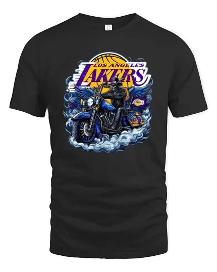 Los Angeles Lakers Biker Style Graphic T Shirt - black t-shirt on white background