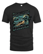 Bombardino Crocodilo Retro Crocodile Graphic T Shirt - black t-shirt on white background
