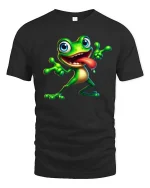 Funny Crazy Frog Cartoon Graphic T Shirt - black t-shirt on white background