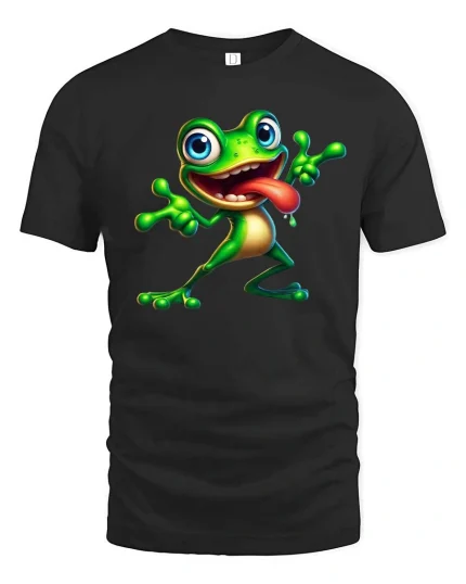 Funny Crazy Frog Cartoon Graphic T Shirt - black t-shirt on white background