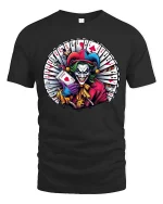 Evil Clown Card Master Graphic T Shirt - black t-shirt on white background