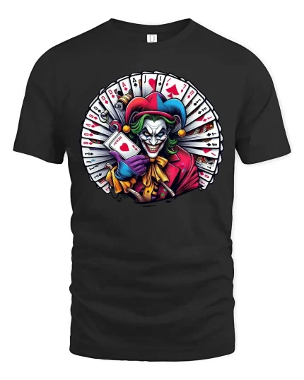 Evil Clown Card Master Graphic T Shirt - black t-shirt on white background