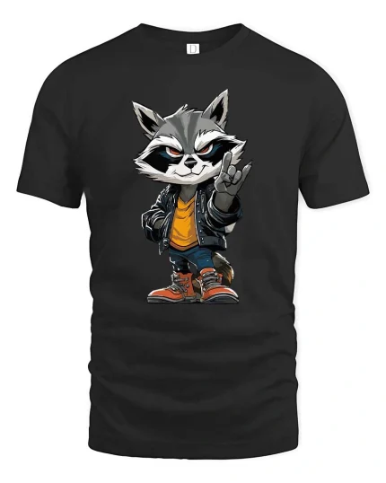 Cool Raccoon Street Style Graphic T Shirt - black t-shirt on white background