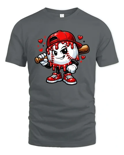 Cute Baseball Cartoon Character Graphic T Shirt - gray t-shirt on white background