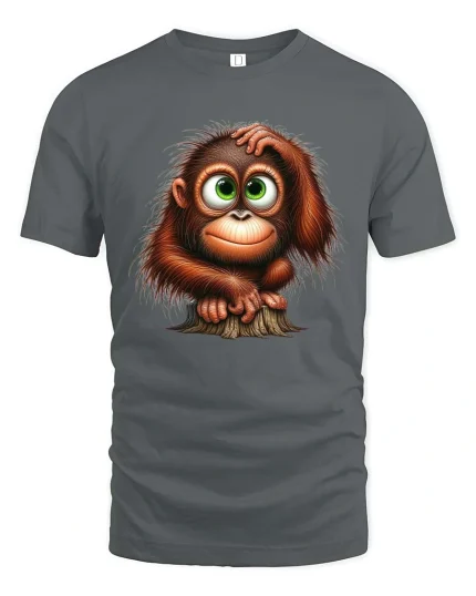 Cute Big Eyed Monkey Cartoon Graphic T Shirt - gray t-shirt on white background