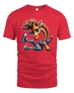 Cool Giraffe Street Style Graphic T Shirt - red t-shirt on white background