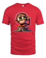 Cute Thinking Monkey Cartoon Graphic T Shirt - red t-shirt on white background
