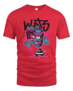 Urban Graffiti Skate Robot Cartoon Graphic T Shirt - red t-shirt on white background
