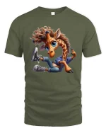 Cool Giraffe Street Style Graphic T Shirt - military green t-shirt on white background
