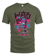 Urban Graffiti Skate Robot Cartoon Graphic T Shirt - military green t-shirt on white background