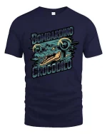 Bombardino Crocodilo Retro Crocodile Graphic T Shirt - navy t-shirt on white background