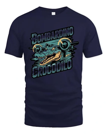 Bombardino Crocodilo Retro Crocodile Graphic T Shirt - navy t-shirt on white background