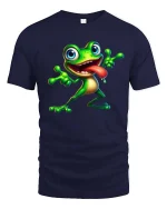 Funny Crazy Frog Cartoon Graphic T Shirt - navy t-shirt on white background