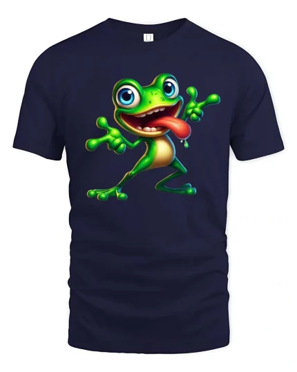 Funny Crazy Frog Cartoon Graphic T Shirt - navy t-shirt on white background