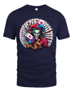 Evil Clown Card Master Graphic T Shirt - navy t-shirt on white background