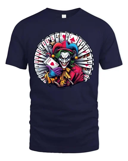 Evil Clown Card Master Graphic T Shirt - navy t-shirt on white background