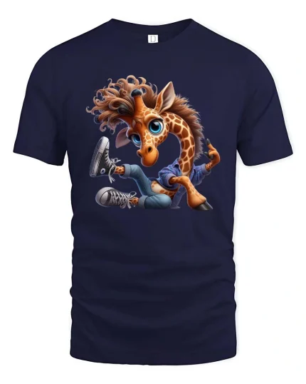Cool Giraffe Street Style Graphic T Shirt - navy t-shirt on white background