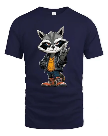 Cool Raccoon Street Style Graphic T Shirt - navy t-shirt on white background