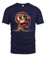 Cute Thinking Monkey Cartoon Graphic T Shirt - navy t-shirt on white background