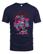 Urban Graffiti Skate Robot Cartoon Graphic T Shirt - navy t-shirt on white background